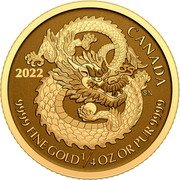Canada 10 Dollars (Lucky Dragon. Without regnal dates) SN CANADA 9999 FINE GOLD 1/4 OZ OR PUR 9999 coin reverse Canada 10 Dollars (Lucky Dragon. Without regnal dates) SN CANADA 9999 FINE GOLD 1/4 OZ OR PUR 9999 coin reverse