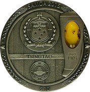 Samoa 10 Dollars (Tsingtao Beer Culture) KM# 436 SAMOA 2015 FA'AVAE I LE ATUA SAMOA TSINGTAO SINCE 1903 $10 coin obverse Samoa 10 Dollars (Tsingtao Beer Culture) KM# 436 SAMOA 2015 FA'AVAE I LE ATUA SAMOA TSINGTAO SINCE 1903 $10 coin obverse