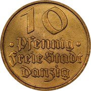 Poland 10 Pfennig Danzig Coin 1932  KM# 152 10 PFENNIG FREIE STADT DANZIG coin obverse Poland 10 Pfennig Danzig Coin 1932  KM# 152 10 PFENNIG FREIE STADT DANZIG coin obverse