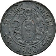 Poland 10 Pfennig (Free City of Danzig) KM# Tn2 STADT DANZIG 1920 coin obverse Poland 10 Pfennig (Free City of Danzig) KM# Tn2 STADT DANZIG 1920 coin obverse