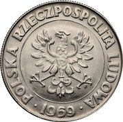 Poland 10 Zlotych (25th Anniversary of People's Republic of Poland. Trial Strike) KM# Pr175 POLSKA RZECZPOSPOLITA LUDOWA 1969 MW coin obverse Poland 10 Zlotych (25th Anniversary of People's Republic of Poland. Trial Strike) KM# Pr175 POLSKA RZECZPOSPOLITA LUDOWA 1969 MW coin obverse