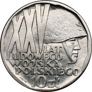 Poland 10 Zlotych (25th Anniversary of Polish Army. Trial Strike) KM# Pr165 XXV LAT LUDOWEGO WOJSKA POLSKIEGO J M-N 10 ZŁ coin reverse Poland 10 Zlotych (25th Anniversary of Polish Army. Trial Strike) KM# Pr165 XXV LAT LUDOWEGO WOJSKA POLSKIEGO J M-N 10 ZŁ coin reverse