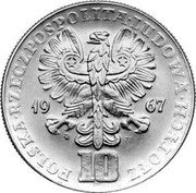 Poland 10 Zlotych (50th Anniversary of the October Revolution. Proba) KM# Pr160 POLSKA RZECZPOSPOLITA LUDOWA 19 67 MW JJ 10 ZŁOTYCH coin obverse Poland 10 Zlotych (50th Anniversary of the October Revolution. Proba) KM# Pr160 POLSKA RZECZPOSPOLITA LUDOWA 19 67 MW JJ 10 ZŁOTYCH coin obverse