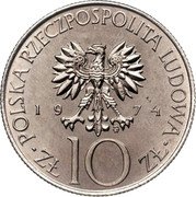 Poland 10 Zlotych (Adam Mickiewicz. Trial Strike) KM# Pr225 POLSKA RZECZPOSPOLITA LUDOWA 19 74 MW ZŁ 10 ZŁ coin obverse