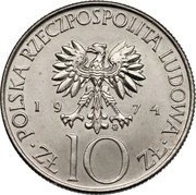Poland 10 Zlotych (Adam Mickiewicz. Trial Strike) KM# Pr226 POLSKA RZECZPOSPOLITA LUDOWA 19 74 MW ZŁ 10 ZŁ coin obverse
