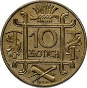 Poland 10 Zlotych (Brackets.Proba) 10 ZŁOTYCH PRÓBA coin reverse Poland 10 Zlotych (Brackets.Proba) 10 ZŁOTYCH PRÓBA coin reverse
