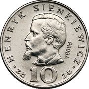 Poland 10 Zlotych (Henryk Sienkiewicz. Trial Strike) KM# Pr224 HENRYK SIENKIEWICZ ZŁ 10 ZŁ PRÓBA coin reverse