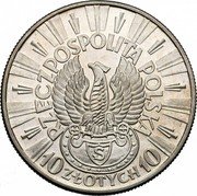 Poland 10 Zlotych Jozef Pilsudski. Shooter eagle. Trial Strike 1934  RZECZPOSPOLITA POLSKA S 10 ZŁOTYCH 10 coin obverse Poland 10 Zlotych Jozef Pilsudski. Shooter eagle. Trial Strike 1934  RZECZPOSPOLITA POLSKA S 10 ZŁOTYCH 10 coin obverse