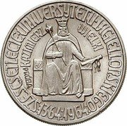 Poland 10 Zlotych Kazimierz Wielki. Trial Strike 1964  KM# Pr99 SZEŚĆSETLECIE UNIWERSYTETU JAGIELOŃSKIEGO :1364:1964: KAZIMIERZ WIELKI PRÓBA coin reverse Poland 10 Zlotych Kazimierz Wielki. Trial Strike 1964  KM# Pr99 SZEŚĆSETLECIE UNIWERSYTETU JAGIELOŃSKIEGO :1364:1964: KAZIMIERZ WIELKI PRÓBA coin reverse