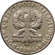 Poland 10 Zlotych Key, Sickle and Trowel. Trial Strike 1964 MW KM# Pr115 POLSKA RZECZPOSPOLITA LUDOWA 1944 1964 MW 1964 coin obverse Poland 10 Zlotych Key, Sickle and Trowel. Trial Strike 1964 MW KM# Pr115 POLSKA RZECZPOSPOLITA LUDOWA 1944 1964 MW 1964 coin obverse