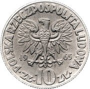 Poland 10 Zlotych (Nicolaus Copernicus. Large Type. Trial Strike) KM# Pr137 POLSKA RZECZPOSPOLITA LUDOWA 19 65 MW ZŁ 10 ZŁ coin obverse Poland 10 Zlotych (Nicolaus Copernicus. Large Type. Trial Strike) KM# Pr137 POLSKA RZECZPOSPOLITA LUDOWA 19 65 MW ZŁ 10 ZŁ coin obverse