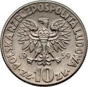 Poland 10 Zlotych (Nicolaus Copernicus. Large Type. Trial Strike) KM# Pr65 POLSKA RZECZPOSPOLITA LUDOWA 19 59 ZŁ 10 ZŁ coin obverse Poland 10 Zlotych (Nicolaus Copernicus. Large Type. Trial Strike) KM# Pr65 POLSKA RZECZPOSPOLITA LUDOWA 19 59 ZŁ 10 ZŁ coin obverse