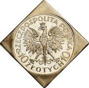 Poland 10 Zlotych Romuald Traugutt Klippe. Trial Strike 1933  Trial Strike KM# Pn338 RZECZPOSPOLITA POLSKA 10 ZŁOTYCH 10 coin obverse