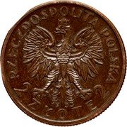 Poland 2 Zlote Trial Strike B 1932  RZECZPOSPOLITA POLSKA 2 ZŁOTE 2 19 33 coin obverse