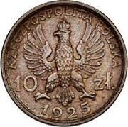 Poland 10 Zlotych Villagers heads. Trial Strike. 1925  RZECZPOSPOLITA POLSKA 10 ZŁ 1925 coin obverse Poland 10 Zlotych Villagers heads. Trial Strike. 1925  RZECZPOSPOLITA POLSKA 10 ZŁ 1925 coin obverse