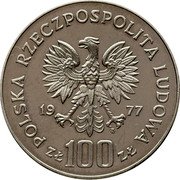 Poland 100 Zlotych Henryk Sienkiewicz. Trial Strike 1977 MW Proof KM# Pr296 POLSKA RZECZPOSPOLITA LUDOWA 19 77 MW ZŁ 100 ZŁ coin obverse Poland 100 Zlotych Henryk Sienkiewicz. Trial Strike 1977 MW Proof KM# Pr296 POLSKA RZECZPOSPOLITA LUDOWA 19 77 MW ZŁ 100 ZŁ coin obverse