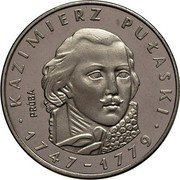 Poland 100 Zlotych Kazimierz Pulaski. Trial Strike 1976 KM# Pr280 KAZIMIERZ PUŁASKI PRÓBA 1747-1779 coin reverse Poland 100 Zlotych Kazimierz Pulaski. Trial Strike 1976 KM# Pr280 KAZIMIERZ PUŁASKI PRÓBA 1747-1779 coin reverse