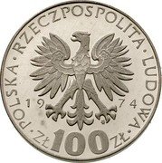 Poland 100 Zlotych Maria Sklodowska-Curie. Trial Strike 1974 MW Proof KM# Pr244 POLSKA RZECZPOSPOLITA LUDOWA 19 74 MW L ZŁ 100 ZŁ coin obverse