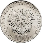 Poland 100 Zlotych (Maria Sklodowska-Curie. Trial Strike) KM# Pr242 POLSKA RZECZPOSPOLITA LUDOWA 19 74 MW ZŁ 100 ZŁ coin obverse