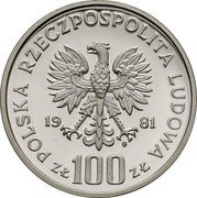 Poland 100 Zlotych Mariacki Church. Trial Strike 1981 MW Proof KM# Pr444 POLSKA RZECZPOSPOLITA LUDOWA 19 81 MW ZŁ 100 ZŁ coin obverse Poland 100 Zlotych Mariacki Church. Trial Strike 1981 MW Proof KM# Pr444 POLSKA RZECZPOSPOLITA LUDOWA 19 81 MW ZŁ 100 ZŁ coin obverse