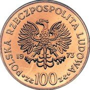 Poland 100 Zlotych (Mikolaj Kopernik bust. Trial Strike) POLSKA RZECZPOSPOLITA LUDOWA 19 73 MW ZŁ 100 ZŁ coin obverse