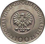 Poland 100 Zlotych Mikolaj Kopernik. Trial Strike 1973 KM# Pr219 POLSKA RZECZPOSPOLITA LUDOWA 1973 ZŁ 100 ZŁ coin obverse Poland 100 Zlotych Mikolaj Kopernik. Trial Strike 1973 KM# Pr219 POLSKA RZECZPOSPOLITA LUDOWA 1973 ZŁ 100 ZŁ coin obverse