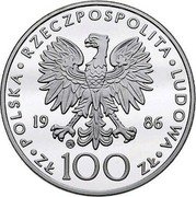 Poland 100 Zlotych Papal Visit. Trial Strike 1986 CHI POLSKA RZECZPOSPOLITA LUDOWA 19 86 CHI ZŁ 100 ZŁ coin obverse Poland 100 Zlotych Papal Visit. Trial Strike 1986 CHI POLSKA RZECZPOSPOLITA LUDOWA 19 86 CHI ZŁ 100 ZŁ coin obverse
