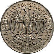 Poland 100 Zlotych Polish Millennium. Trial Strike 1966 KM# Pr147 POLSKA RZECZPOSPOLITA LUDOWA 19 60 coin obverse