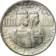 Poland 100 Zlotych Polish Millennium. Trial Strike 1966 MW KM# Pr146 STO ZŁOTYCH 100 100 J GOSŁAWSKI PRÓBA MIESZKO+DĄBRÓWKA coin reverse Poland 100 Zlotych Polish Millennium. Trial Strike 1966 MW KM# Pr146 STO ZŁOTYCH 100 100 J GOSŁAWSKI PRÓBA MIESZKO+DĄBRÓWKA coin reverse