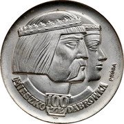 Poland 100 Zlotych Polish Millennium. Trial Strike 1966 MW KM# Pr148 100 ZŁ MIESZKO DĄBRÓWKA PRÓBA W K coin reverse