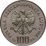 Poland 100 Zlotych Royal Castle in Warsaw. Proba 1974 MW Proof KM# Pr246 POLSKA RZECZPOSPOLITA LUDOWA 19 75 MW ZŁ 100 ZŁ coin obverse