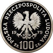 Poland 100 Zlotych (Wladyslaw Reymont.) Y# 89 POLSKA RZECZPOSPOLITA LUDOWA 19 77 MW ZŁ 100 ZŁ coin obverse