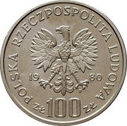 Poland 100 Zlotych XXII Olympic Games. Trial Strike 1980 MW Proof KM# Pr395 POLSKA RZECZPOSPOLITA LUDOWA 19 80 MW ZŁ 100 ZŁ coin obverse Poland 100 Zlotych XXII Olympic Games. Trial Strike 1980 MW Proof KM# Pr395 POLSKA RZECZPOSPOLITA LUDOWA 19 80 MW ZŁ 100 ZŁ coin obverse