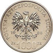 Poland 1000 Zlotych FIFA World Cup 1990. Trial Strike 1988 KM# Pr580 POLSKA RZECZPOSPOLITA LUDOWA 19 88 MW ZŁ 1000 ZŁ coin obverse Poland 1000 Zlotych FIFA World Cup 1990. Trial Strike 1988 KM# Pr580 POLSKA RZECZPOSPOLITA LUDOWA 19 88 MW ZŁ 1000 ZŁ coin obverse