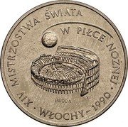 Poland 1000 Zlotych FIFA World Cup 1990. Trial Strike 1988 KM# Pr580 XIV MISTRZOSTWA ŚWIATA W PIŁCE NOŻNEJ PRÓBA E WŁOCHY 1990 coin reverse Poland 1000 Zlotych FIFA World Cup 1990. Trial Strike 1988 KM# Pr580 XIV MISTRZOSTWA ŚWIATA W PIŁCE NOŻNEJ PRÓBA E WŁOCHY 1990 coin reverse