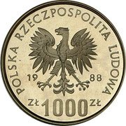 Poland 1000 Zlotych (Hedwig I. Trial Strike) KM# Pr579 POLSKA RZECZPOSPOLITA LUDOWA 19 88 MW ZŁ 1000 ZŁ coin obverse Poland 1000 Zlotych (Hedwig I. Trial Strike) KM# Pr579 POLSKA RZECZPOSPOLITA LUDOWA 19 88 MW ZŁ 1000 ZŁ coin obverse