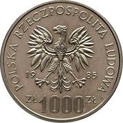 Poland 1000 Zlotych Hospital Center. Trial Strike 1985 MW Proof KM# Pr522 POLSKA RZECZPOSPOLITA LUDOWA 19 86 MW ZŁ 1000 ZŁ coin obverse Poland 1000 Zlotych Hospital Center. Trial Strike 1985 MW Proof KM# Pr522 POLSKA RZECZPOSPOLITA LUDOWA 19 86 MW ZŁ 1000 ZŁ coin obverse