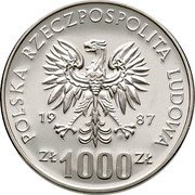 Poland 1000 Zlotych Olympic Games in Calgary. Trial Strike 1987 MW Proof KM# Pr565 POLSKA RZECZPOSPOLITA LUDOWA 19 87 MW ZŁ 1000 ZŁ coin obverse Poland 1000 Zlotych Olympic Games in Calgary. Trial Strike 1987 MW Proof KM# Pr565 POLSKA RZECZPOSPOLITA LUDOWA 19 87 MW ZŁ 1000 ZŁ coin obverse