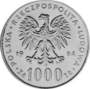 Poland 1000 Zlotych Wincenty Witos. Trial Strike 1984 KM# Pr504 POLSKA RZECZPOSPOLITA LUDOWA 19 84 MW ZŁ 1000 ZŁ coin obverse Poland 1000 Zlotych Wincenty Witos. Trial Strike 1984 KM# Pr504 POLSKA RZECZPOSPOLITA LUDOWA 19 84 MW ZŁ 1000 ZŁ coin obverse