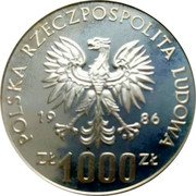 Poland 1000 Zlotych (Polish woman's hospital center) KM# Pr544 POLSKA RZECZPOSPOLITA LUDOWA 19 86 ZL 1000 ZL coin obverse Poland 1000 Zlotych (Polish woman's hospital center) KM# Pr544 POLSKA RZECZPOSPOLITA LUDOWA 19 86 ZL 1000 ZL coin obverse