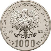 Poland 1000 Zlotych Pope John Paul II. Trial Strike 1982 MW Proof KM# Pr478 POLSKA RZECZPOSPOLITA LUDOWA 19 82 MW ZŁ 1000 ZŁ coin obverse Poland 1000 Zlotych Pope John Paul II. Trial Strike 1982 MW Proof KM# Pr478 POLSKA RZECZPOSPOLITA LUDOWA 19 82 MW ZŁ 1000 ZŁ coin obverse