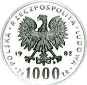 Poland 1000 Zlotych Pope John Paul II. Trial Strike 1982 MW Proof POLSKA RZECZPOSPOLITA LUDOWA 19 82 MW ZŁ 1000 ZŁ coin obverse Poland 1000 Zlotych Pope John Paul II. Trial Strike 1982 MW Proof POLSKA RZECZPOSPOLITA LUDOWA 19 82 MW ZŁ 1000 ZŁ coin obverse