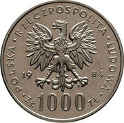 Poland 1000 Zlotych PRL. 1984 KM# Pr506 POLSKA RZECZPOSPOLITA LUDOWA 19 84 MW ZŁ 1000 ZŁ coin obverse Poland 1000 Zlotych PRL. 1984 KM# Pr506 POLSKA RZECZPOSPOLITA LUDOWA 19 84 MW ZŁ 1000 ZŁ coin obverse