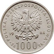 Poland 1000 Zlotych Wincenty Witos. Trial Strike 1984 MW Proof KM# Pr505 POLSKA RZECZPOSPOLITA LUDOWA 19 84 MW ZŁ 1000 ZŁ coin obverse Poland 1000 Zlotych Wincenty Witos. Trial Strike 1984 MW Proof KM# Pr505 POLSKA RZECZPOSPOLITA LUDOWA 19 84 MW ZŁ 1000 ZŁ coin obverse