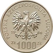 Poland 1000 Zlotych Wladyslaw Lokietek. Trial Strike 1986 MW Proof KM# Pr546 POLSKA RZECZPOSPOLITA LUDOWA 19 86 MW ZŁ 1000 ZŁ coin obverse Poland 1000 Zlotych Wladyslaw Lokietek. Trial Strike 1986 MW Proof KM# Pr546 POLSKA RZECZPOSPOLITA LUDOWA 19 86 MW ZŁ 1000 ZŁ coin obverse