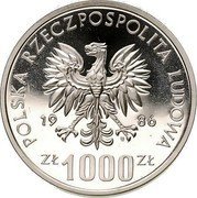 Poland 1000 Zlotych World Cup. Trial Strike 1986 MW Proof KM# Pr541 POLSKA RZECZPOSPOLITA LUDOWA 19 86 MW ZŁ 1000 ZŁ coin obverse Poland 1000 Zlotych World Cup. Trial Strike 1986 MW Proof KM# Pr541 POLSKA RZECZPOSPOLITA LUDOWA 19 86 MW ZŁ 1000 ZŁ coin obverse