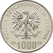 Poland 1000 Zlotych Wratislavia. Trial Strike 1987 MW Proof KM# Pr561 POLSKA RZECZPOSPOLITA LUDOWA 19 87 MW ZŁ 1000 ZŁ coin obverse Poland 1000 Zlotych Wratislavia. Trial Strike 1987 MW Proof KM# Pr561 POLSKA RZECZPOSPOLITA LUDOWA 19 87 MW ZŁ 1000 ZŁ coin obverse
