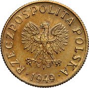 Poland 2 Grosze (Circulation Coin Trial Strike) KM# Pr4 RZECZPOSPOLITA POLSKA 1949 coin obverse Poland 2 Grosze (Circulation Coin Trial Strike) KM# Pr4 RZECZPOSPOLITA POLSKA 1949 coin obverse