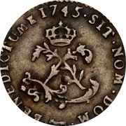 France 2 Sols (Bearn. With the two crowned Ls) SIT NOM DOM BENEDICTUM 1745 coin reverse France 2 Sols (Bearn. With the two crowned Ls) SIT NOM DOM BENEDICTUM 1745 coin reverse
