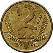 Poland 2 Zlotych Trial Strike. Wheat ears design 1987 MW Próba POLSKA RZECZPOSPOLITA LUDOWA MW 1987 coin obverse Poland 2 Zlotych Trial Strike. Wheat ears design 1987 MW Próba POLSKA RZECZPOSPOLITA LUDOWA MW 1987 coin obverse